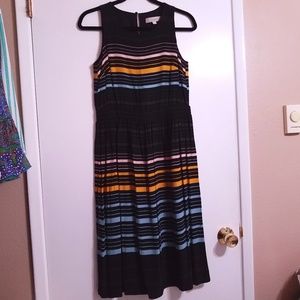 AnnTaylor LOFT Black Sleeveless Striped Midi Dress